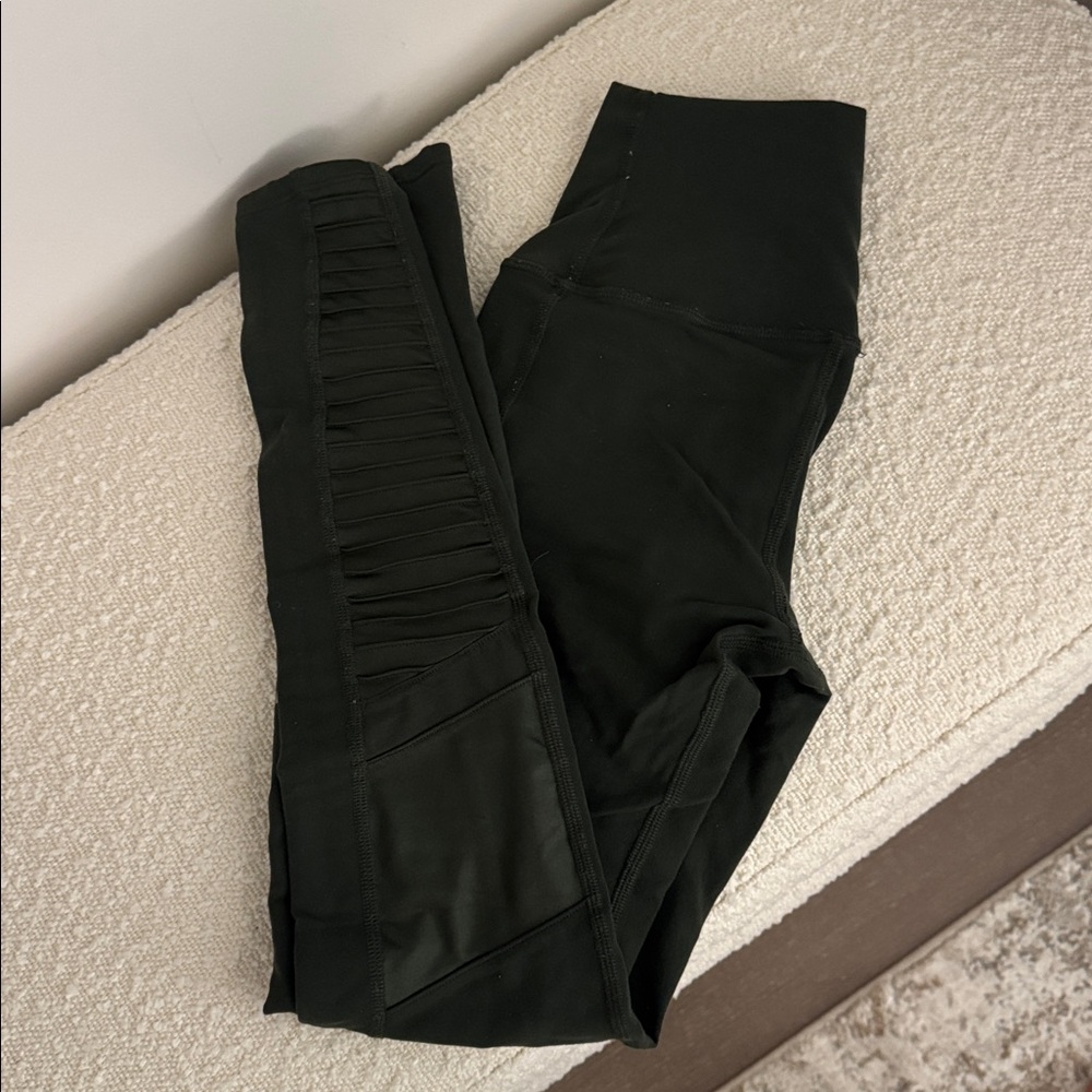 Army green Leggings with Ribbed Detail